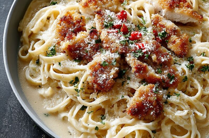 Fried Chicken Alfredo Pasta