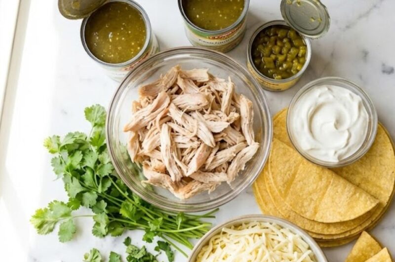 Green Chili Chicken Enchilada Casserole