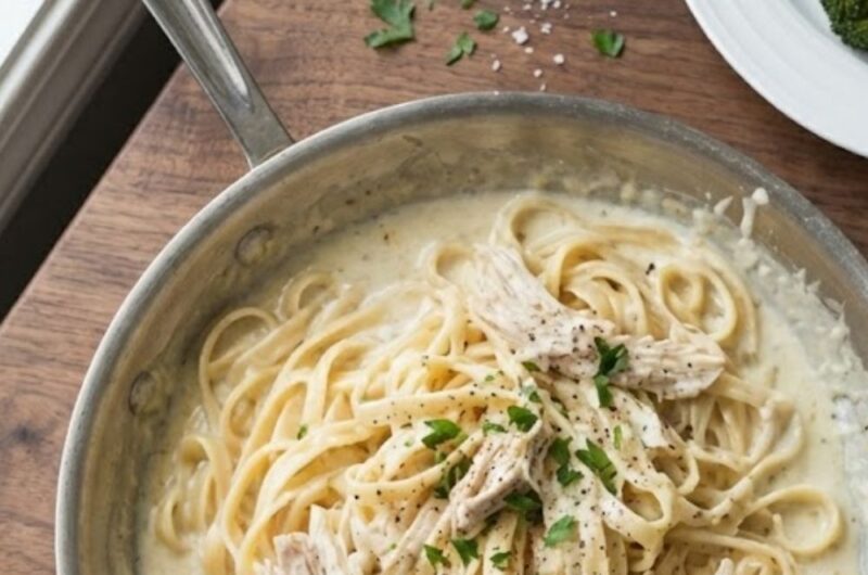Shredded Chicken Alfredo Pasta