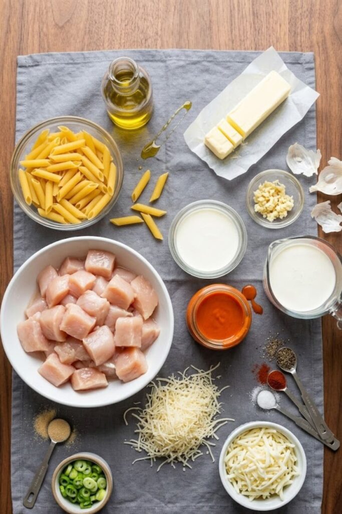 Creamy Buffalo Parmesan Garlic Chicken Pasta Recipe
