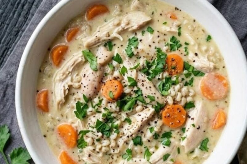 Crockpot Creamy Chicken Barley Soup