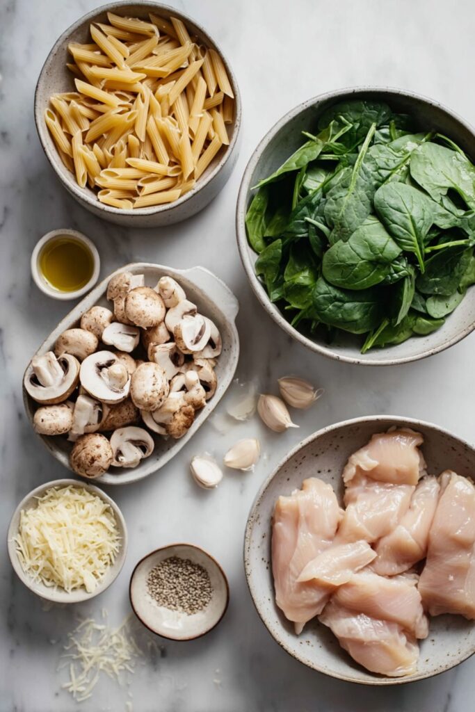 Creamy Chicken Mushroom Spinach Pasta Recipe