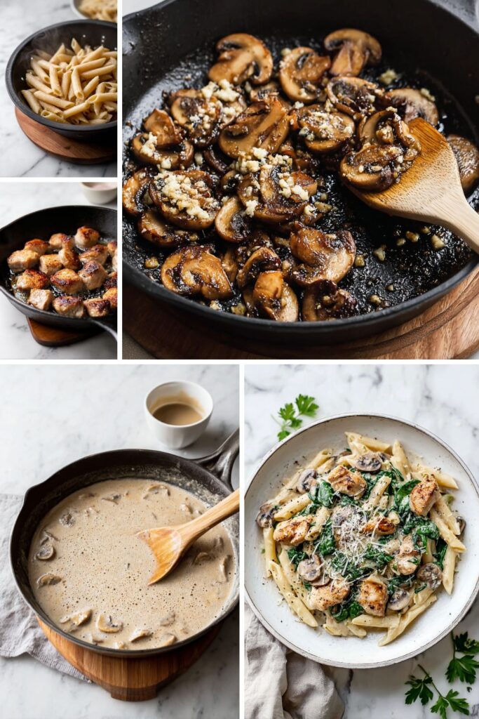 Creamy Chicken Mushroom Spinach Pasta Recipe