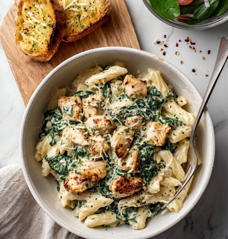 Garlic Chicken Spinach Pasta Recipe