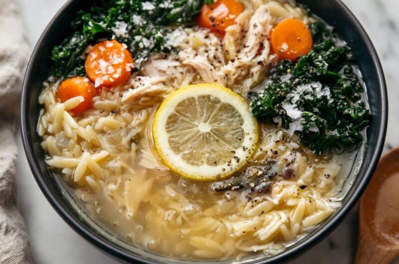 Lemon Chicken Orzo Soup with Kale