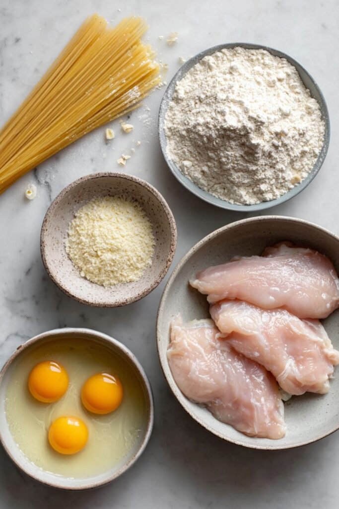 Parmesan Crusted Chicken Pasta in Garlic Cream Sauce Recipe