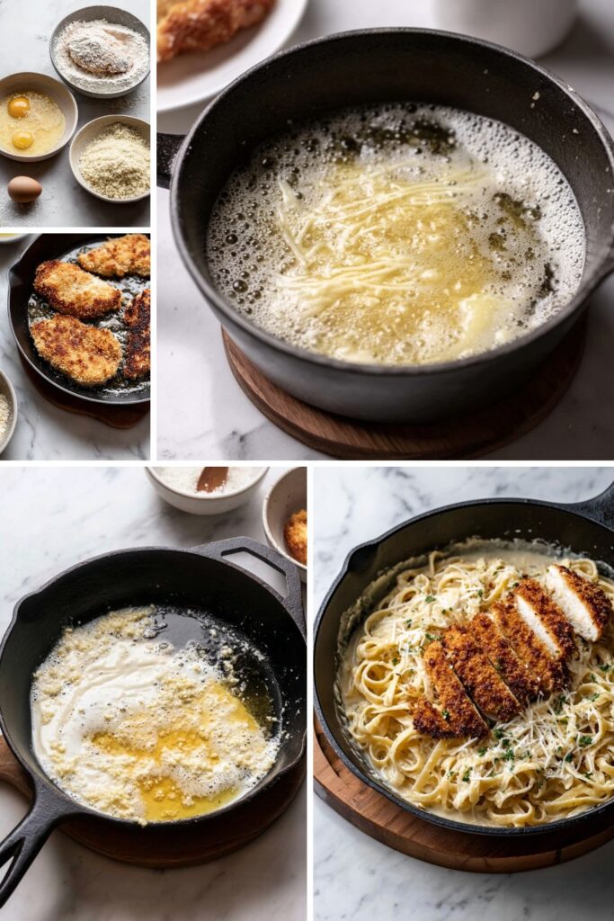 Parmesan Crusted Chicken Pasta in Garlic Cream Sauce Recipe