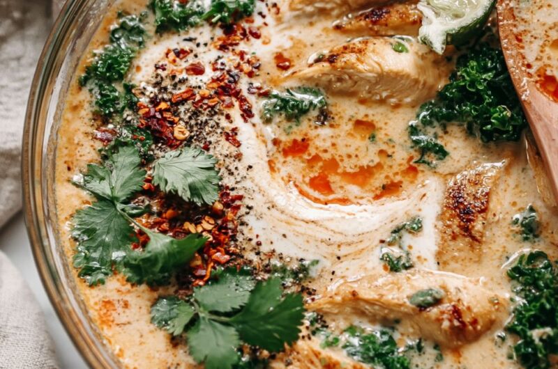 Thai Coconut Curry Soup with Chicken and Kale